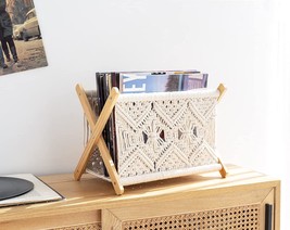 Macrame Magazine Rack Boho Magazine Holder Storage Standing Basket for Books, 14 - £42.47 GBP