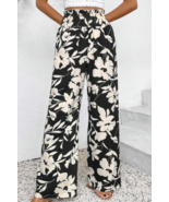 Black Floral Print Smocked High Waist Wide Leg Pants - $242.61 MXN