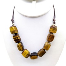 Kenneth Cole New York Chunky Bib Necklace with Tigers Eye Cubes - £22.42 GBP