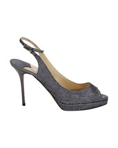 Jimmy Choo Gunmetal Glitter Slingback Open Toe Pumps In Leather Women S Size 37 - $142.50