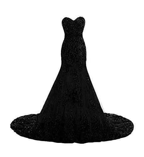 Kivary Long Mermaid Black Lace Vintage Gothic Prom Dress Wedding Evening Gown