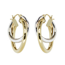 Round Double Hoop Earrings 14K Two-Tone Gold - £292.72 GBP