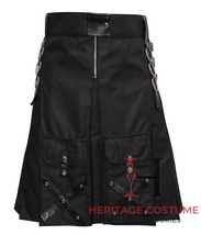 Men&#39;s Gothic Fashion Utility kilt 100% Cotton kilt and Leather Straps Go... - £58.84 GBP