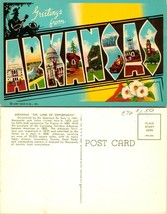 Arkansas Greetings Land of Opportunity Flowers Guitar Capitol Vintage Postcard - £7.39 GBP