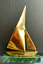 Vintage Solid Brass Sailboat on Irish Marble Base Mini Nautical Boat Sculpture - £79.38 GBP