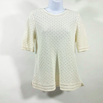 Ann Taylor LOFT Off White Cotton 3/4 Sleeve Cable Knit Tunic Top Sweater... - $19.79