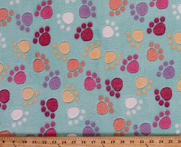 Micro Plush Mink-like Cuddle Feel Mint Multi Paw Prints Paws Fabric BTY A414.09 - £30.36 GBP