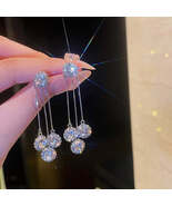 Luxurious Round Rhinestone Tassel Dangle Stud Earrings - $14.00