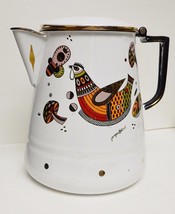 Georges Briard Rooster Coffee Pot Percolator White Enamel 9&quot; Hen Vtg Rare - £40.05 GBP