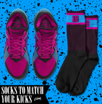STRIPES Socks for Lebron 18 Fury Fireberry Pink Neon Nights South Beach T Shirt - £16.29 GBP