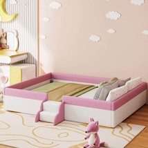 King Size Upholstered Daybed Frame w/ Fence & Stairs (Pink+White) - $300.99 King Size Upholstered Daybed Frame w/ Fence & Stairs (Pink+White) - $300.99