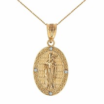 Solid 10k Yellow Gold Gold Saint Patrick Diamond Oval Medallion Pendant Necklace - £124.58 GBP+
