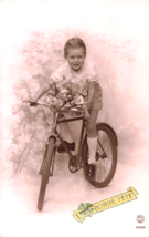 Cute Young Boy On BICYCLE-BONNE FETE-1939 French Happy Birthday Photo Postcard - £8.86 GBP