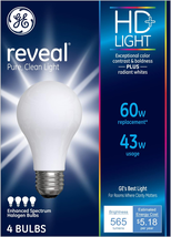 GE Lighting Reveal HD+ Light Bulbs, 43 Watt (60 Watt Equivalent) Pure, C... - £9.30 GBP