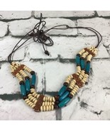 Beaded Necklace Triple Layered Wooden Beads Tropical Island Motif - £11.71 GBP