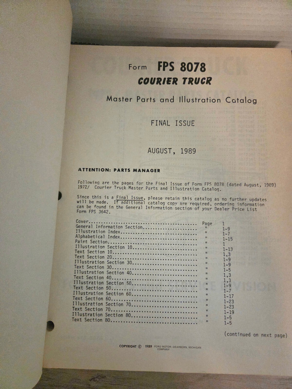 1972 Ford Courier Truck Master Parts Catalog Item image 2