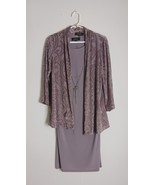 R&amp;M RICHARDS GRAY FLORAL VELVET JACKET NECKLACE DRESS  SIZE 6 - $648.14 MXN