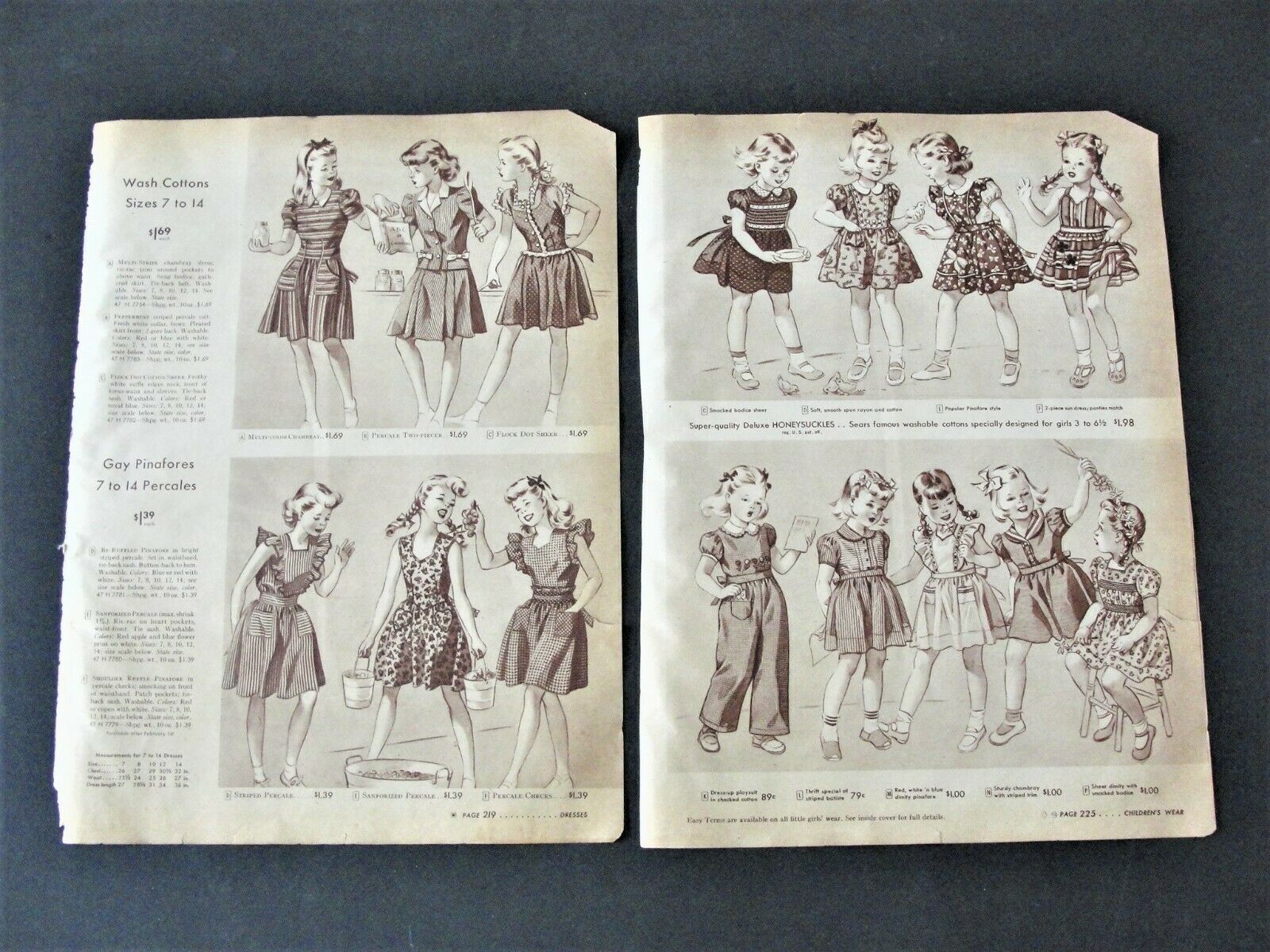 Vintage Ads Girls Clothes (2) Pages from 1944 Sears Roebuck Catalog