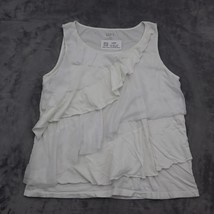 Ann Taylor Loft Shirt Womens XL White Sleeveless Round Neck Ruffle Knit Cotton - £18.19 GBP
