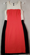 DKNY Dress Women Size 6 White Black Coral Viscose Sleeveless Round Neck Back Zip - £18.92 GBP