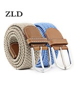 Knitted Pin Buckle Belt Woven Canvas Elastic Expandable Braided Plain We... - £9.89 GBP