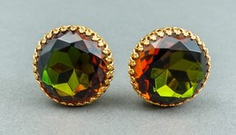 Elsa Schiaparelli Signed Vintage Watermelon Glass Gold Toned Clip Earrings - £114.03 GBP