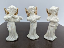 Angels Cherubs Musicians Lusterware Ceramic Figurines Set of 3 Gilded Wings - £17.77 GBP