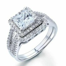 1.50Ct Prinzessin Künstlicher Diamant Halo Verlobungsring 14k Weiß Vergoldet - £92.18 GBP