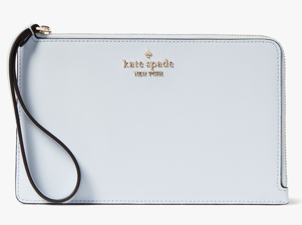 Kate Spade Staci Medium L-Zip Wristlet Pale Blue Leather Wallet KG038 NWT $139