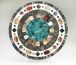 36&quot; Multi Stone Marble Round Coffee Cafe Table Top Malachite Inlay Decor H4973A - £1,695.65 GBP