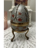 Vintage Enameled Cloisonne Solid Brass Egg Trinket Box w Stand 5.5&quot; x 3&quot; - $11.99
