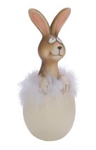 New Ceramic Rabbit with Feathers, Natural, 6 x 14,5cm, Handmade, Germany - £14.48 GBP