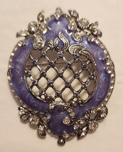Joan Rivers Brooch Pin Victorian Style Lavender Enameling Crystal  Rhine... - £47.15 GBP