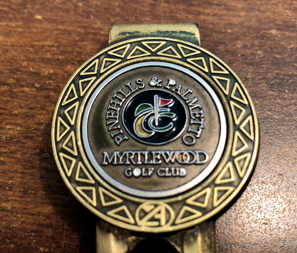 BRASS PINEHILLS &amp; PALMETTO MYRTLEWOOD GOLF CLUB Golf Ball Marker &amp; Divot... - $14.56