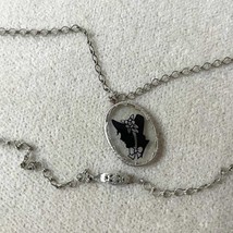 Antique Edwardian Art Deco Silver Fancy Link Chain and Painted Glass Sil... - $37.50