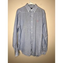 Ralph Lauren Light Blue Gingham Check Linen Button Up Minimalist Oxford ... - $38.00