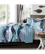 Twin Blue Serenity Sea Fish Coral Coverlet Quilt Bedspread Set - $235.32 CAD