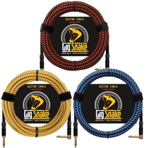 20Ft Yellow, 20Ft Red &amp; 10Ft Blue Guitar Cable Bundle - £86.82 GBP