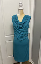 NEW Larry Levine Enamel Blue Ruched Stretch Knit Dress Midi Scoop Women&#39;s Medium - £14.77 GBP