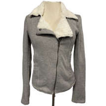 American Rag cie Gray Fleece with Off White Faux Fur Trim Zip Front Jack... - $12.34