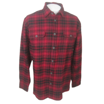 Jachs Men shirt l/s plaid flannel shirt p2p 24.5&quot; XL red black 2 pocket vintage - £22.28 GBP