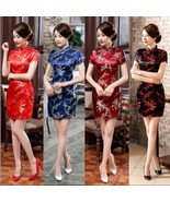 Sexy Traditional Chinese Women&#39;s Silk Satin Mini Dress Cheongsam Qipao S... - £11.26 GBP