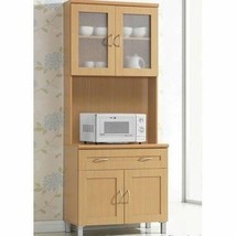 Beech Wooden Microwave Kitchen Cart Utility Cabinet Storage Shelves Cupboard - £363.28 GBP