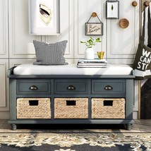 Merax&#39;S Rustic Shoe Storage Bench In Antique Navy Has Three, And Living Room. - £368.71 GBP