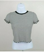 Women Black &amp; White Stripped Casual T Shirt Blouse Short Sleeve Top Peti... - £10.23 GBP