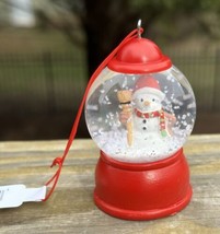 Christmas Mini Snowman Snow Globe Christmas Tree Ornament 2” Red Base New - £8.61 GBP