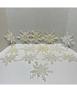 Vintage Lot of 14 Snowflake Christmas Ornaments Plastic White Glittered ... - $26.78 CAD