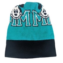 Vintage Mickey Mouse Teal Beanie Winter Turquoise Made USA - £12.78 GBP