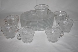 Indiana Glass Sandwich Clear 8 Snack Plates 3 Cups   #1723 - £35.97 GBP