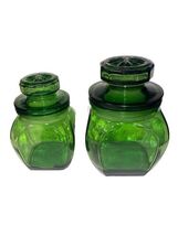 2 VTG Wheaton Emerald Green Glass Tea Canister Spice Apothecary Jar Seal... - $26.00